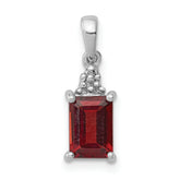 Sterling Silver Rhodium Garnet & Diamond Pendant